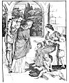 ''The Knight and Una entering fayre her greet,<BR>
And bid her joy of that her happy brood;<BR>
Who then requites them with court'sies seeming meet,<BR>
And entertaynes with friendly cheerefull mood.''
