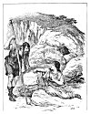 ''The Damzell straight went, as she was directed,<BR>
Unto the rocke; and there upon the soyle<BR>
Gan weepe and wayle, as if great grief had her affected.<BR>
<BR>
The cry whereof entering the hollow cave<BR>
Eftsoones brought forth the villaine, as they ment.''